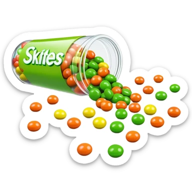 Ultra minimalist Skittles package with all green candy pieces spilling out sticker