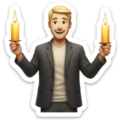 white skin man rejoices around candles burning sticker