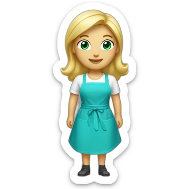 blonde woman with a cyan colored apron sticker