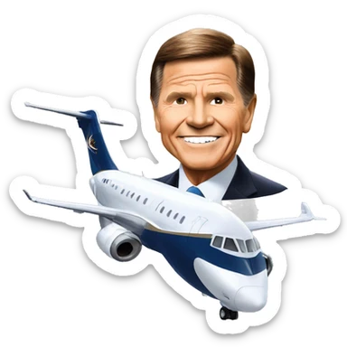 Kenneth Copeland in front of a jet sticker