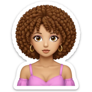 Naturally tan skin girl short brown curly afro hrown eyes gyaru sticker