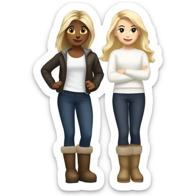 Blonde and brunette girls with Tasman Uggs and leggings and a white sweater sticker