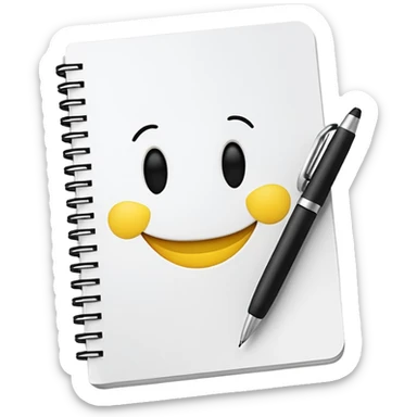 Minimalist open notebook with a pen, one page showing a small smiley face. Symbolizes self-reflection and emotion tracking. sticker