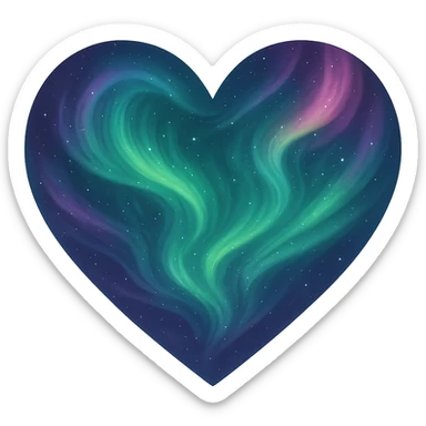 heart with a swirling aurora effect, digital illustration, no background, subtle stars sticker