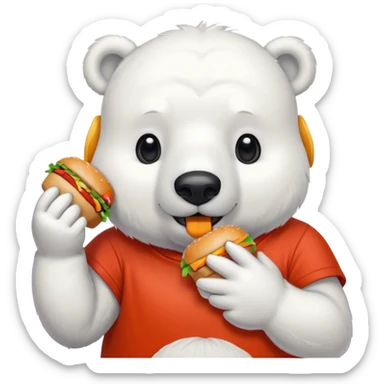 polar bear with burger wearing red orange tshirt sticker