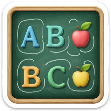 classic green chalkboard with A, B, C in playful colorful chalk sticker