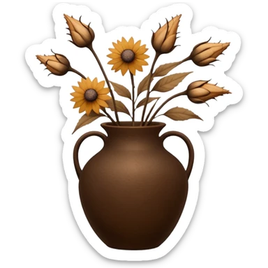 Dried flowers and pods in a brown vase sticker