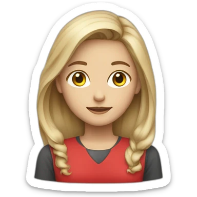 Bleached brown hair girl working, red shirt sticker