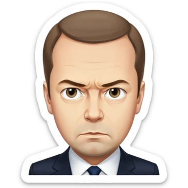 Dmitry Medvedev with a stern face sticker