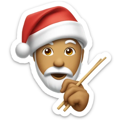 Peniel is wearing Santa hat and chopsticks sticker