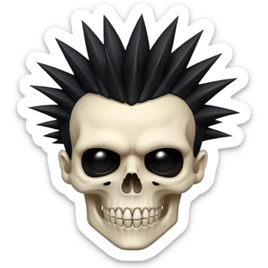 spikey black mohawk hair on a sharp looking skull sticker