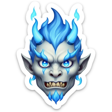 A demon with a blue flame on his head sticker