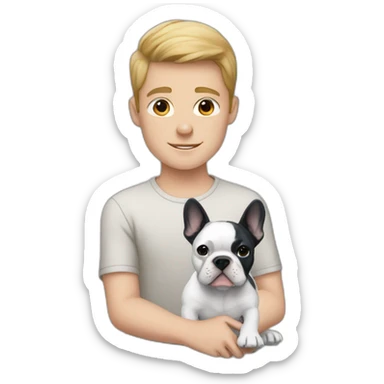 White boy with blue French bulldog  sticker