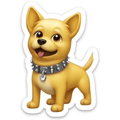 small yellow dog wearing a spiked collar sticker
