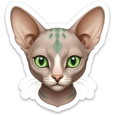 Sphinx cat green eyes, gray spot on head sticker