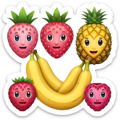strawberry, blueberry, raspberry, banana, mango, pineapple pink lady apple playing sticker