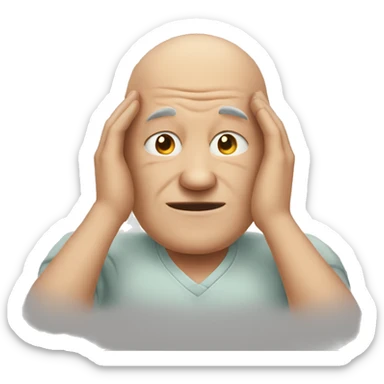 Older man with half a bald head holds his hands to his head sticker