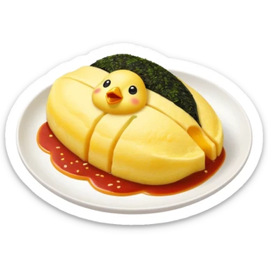 Japanese omurice with cute yellow chick face on top sticker