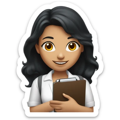 Latina with jet black hair, brunette girl, and a girl with bright red hair all conducting surveys on clipboards and ipads sticker