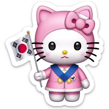 Hello Kitty pink holding korea flag sticker