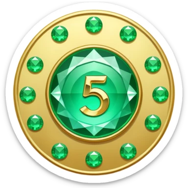 A round emerald sign for a paid subscription and level 5 jewels with the number sticker