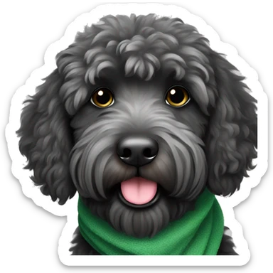 Fluffy black/grey labradoodle with green scarf sticker