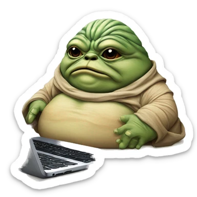 Jabba the Hutt from Star Wars with a laptop sticker