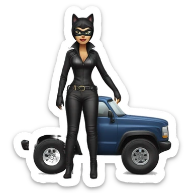 Cat woman in leather, Land yacht monster truck  sticker