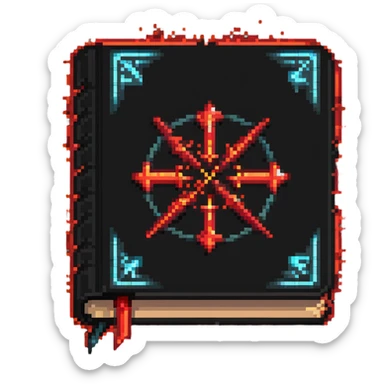 red spellbook emitting magical glowing runes and sparkles sticker