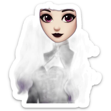 Elissabat-with-bangs-long-hair-dark-purple-and-black-vampire-goth-makeup-pinkeyes-romanticgothcloses sticker