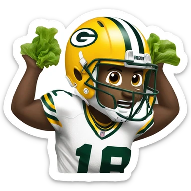 Packers player eating lettuce sticker