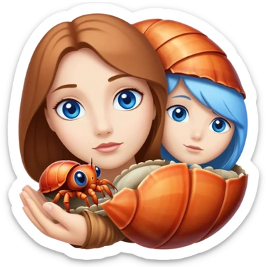 Beautiful blue eyed princess hiding in hermit crab shell sticker