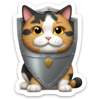 Fat calico cat with a shield  sticker