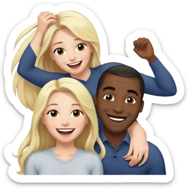 blonde with grey eyes and long hair lifts black british man above her and laughs sticker