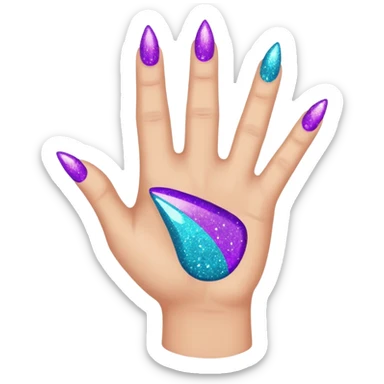 Glitter Roxo e Ciano Mão apontando para direita sticker