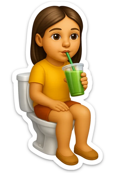 emoji stile iphone di una donna seduta sul wc che beve uno smoothies verde, iperrealistico 4k sticker