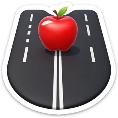 3D apple emoji style, T-shaped road, with glossy finish and no background, top-down view sticker