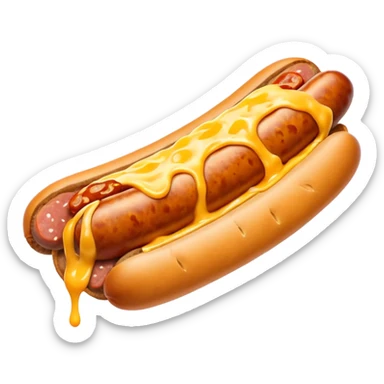 make a picture of a sausage that has been cut in half and melted cheese is coming out of the sausage sticker