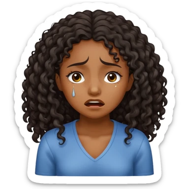 Black girl long dark curly hair crying sticker