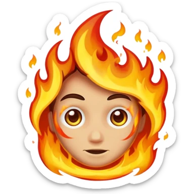 Character half burned / half restored, fire reversing direction sticker