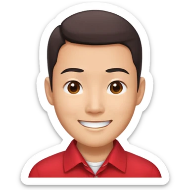 Asian with square shaped head smiling wearing red collar shirt sticker