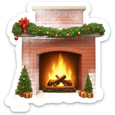 Red brick christmas fireplace sticker