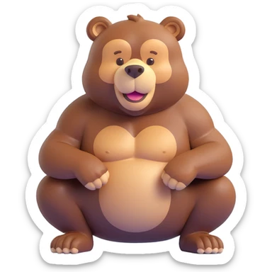 cheerful muscular brown bear exercising by squatting, playful motivational vibe sticker