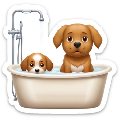 Big dog watching little dog take a bath sticker