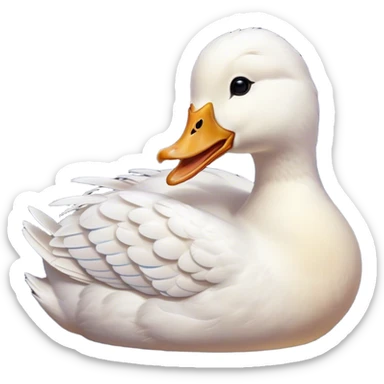 Cinematic Cute Yawning White Duck Portrait Emoji, Head tilted slightly with a dramatic, wide-open yawn, showcasing a soft, downy white plumage with gently drooping wings, round eyes barely open in drowsy contentment, Simplified yet irresistibly adorable features, highly detailed, glowing with a soft, cozy glow, high shine, relaxed yet expressive, stylized with a touch of whimsy, bright and endearing, soft glowing outline, capturing the essence of a sleepy yet affectionate duck, so drowsy it feels like it could float out of the screen and curl up for a nap! sticker