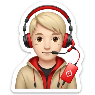 streamer with red gaming head set sticker