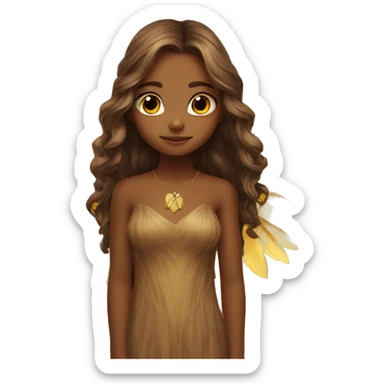 big wings, sunflower, Beautiful, fairy, gold, brown, long hair sticker