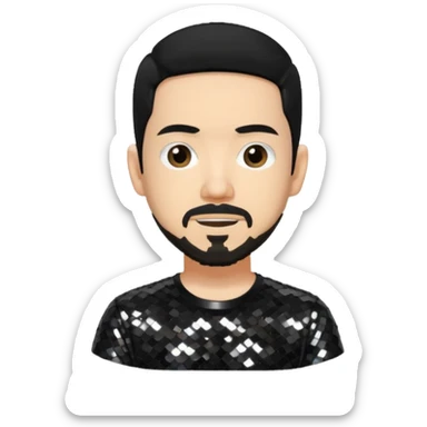 Mike Shinoda with black hair, black sequin shirt sticker