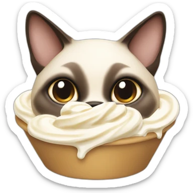 A Siamese cat eating whipped cream sticker