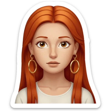 Attractive Greek woman with a wide face, freckles, Long straight amber-red hair and gold hoop earrings sticker